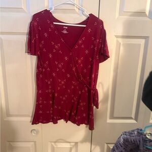 EVRI Deep Red Floral Wrap Top